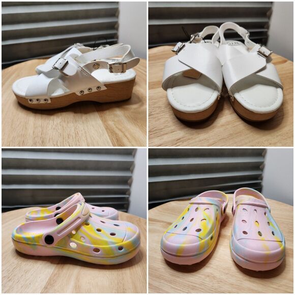 Girls Shoes Lot – Size 1/2, Sandals & Multicolor Clogs, Unworn - Picture 1 of 12